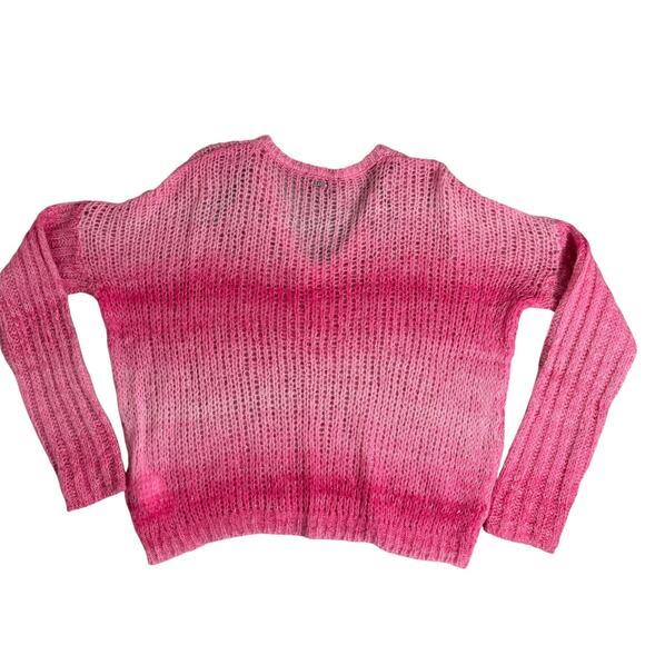 Guess Ariane V-Neck Loose Knit Metallic Pink Ombre Sweater - Size Medium - Picture 3 of 10